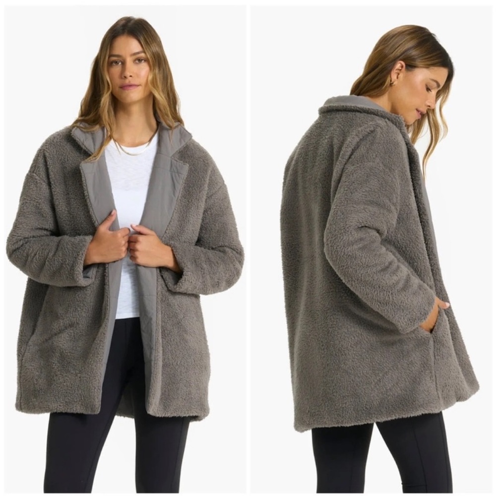 Vuori NWT cozy Sherpa blazer in smoke gray long open coat jacket